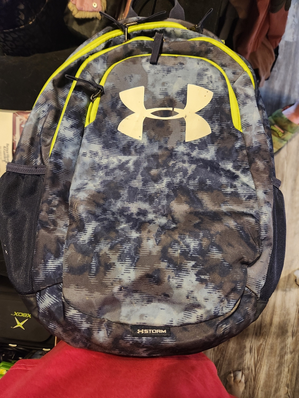 Under Armour Men’s Navy Camo Backpack with Lime Trim